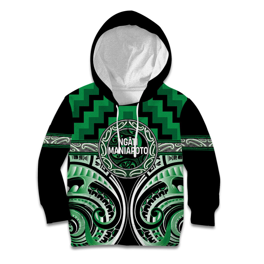 Aotearoa Ngati Maniapoto Personalised Kid Hoodie Maori Iwi Poutama Puhoro Tattoo LT14 Hoodie Green - Polynesian Pride