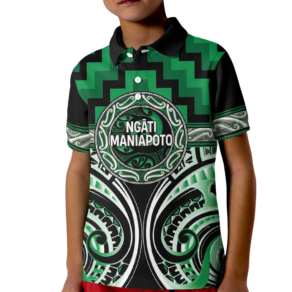 Aotearoa Ngati Maniapoto Personalised Kid Polo Shirt Maori Iwi Poutama Puhoro Tattoo LT14 Kid Green - Polynesian Pride