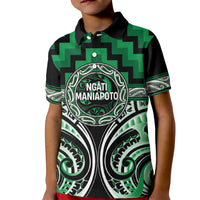 Aotearoa Ngati Maniapoto Personalised Kid Polo Shirt Maori Iwi Poutama Puhoro Tattoo LT14 Kid Green - Polynesian Pride