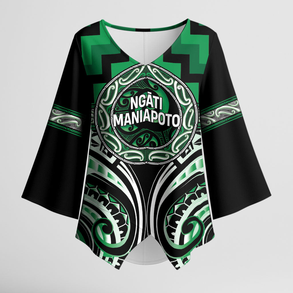 Aotearoa Ngati Maniapoto Personalised Kimono Sleeve Blouse Maori Iwi Poutama Puhoro Tattoo LT14 Female Green - Polynesian Pride