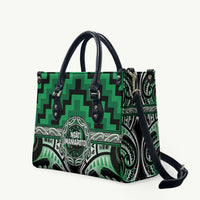 Aotearoa Ngati Maniapoto Leather Bag Maori Iwi Poutama Puhoro Tattoo LT14 Green - Polynesian Pride