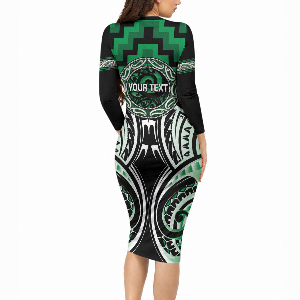Aotearoa Ngati Maniapoto Personalised Long Sleeve Bodycon Dress Maori Iwi Poutama Puhoro Tattoo LT14 - Polynesian Pride