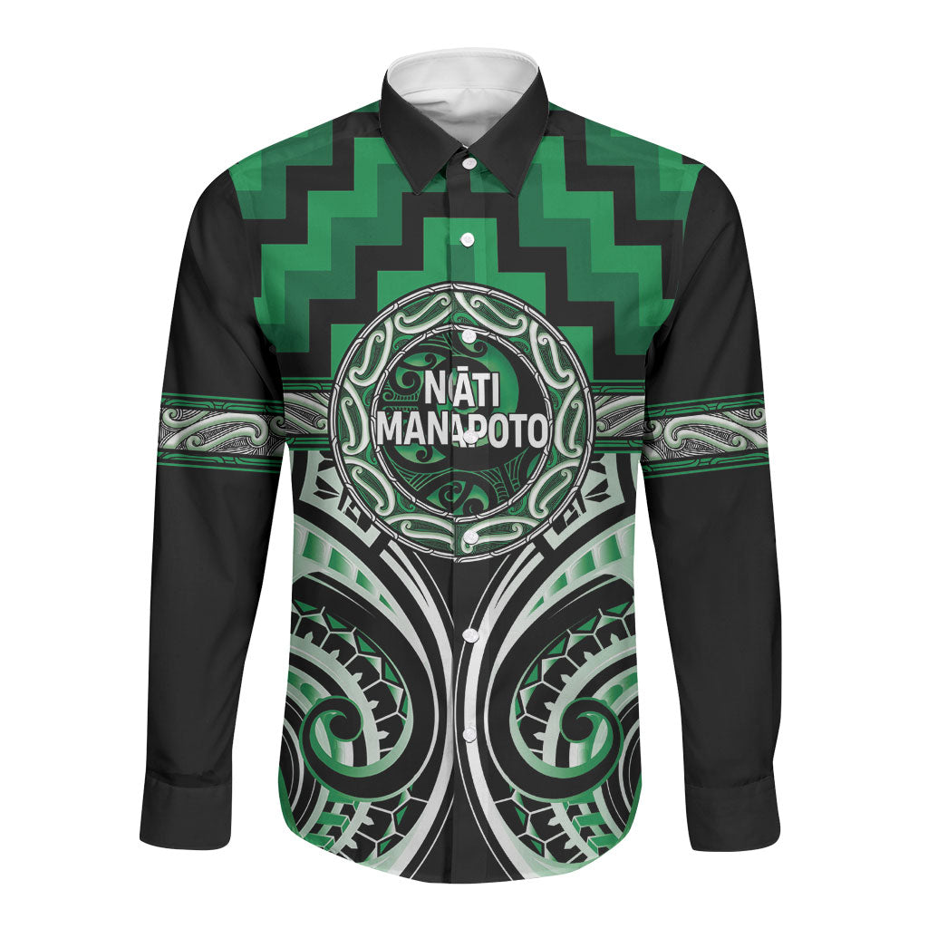 Aotearoa Ngati Maniapoto Personalised Long Sleeve Button Shirt Maori Iwi Poutama Puhoro Tattoo LT14 Unisex Green - Polynesian Pride