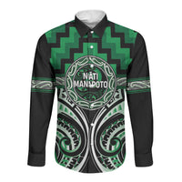 Aotearoa Ngati Maniapoto Personalised Long Sleeve Button Shirt Maori Iwi Poutama Puhoro Tattoo LT14 Unisex Green - Polynesian Pride