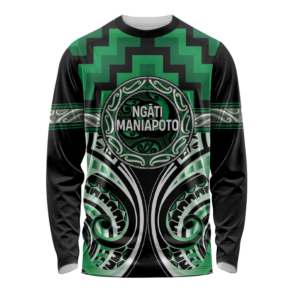 Aotearoa Ngati Maniapoto Personalised Long Sleeve Shirt Maori Iwi Poutama Puhoro Tattoo LT14 Unisex Green - Polynesian Pride