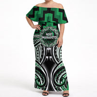 Aotearoa Ngati Maniapoto Personalised Off Shoulder Maxi Dress Maori Iwi Poutama Puhoro Tattoo LT14 Women Green - Polynesian Pride