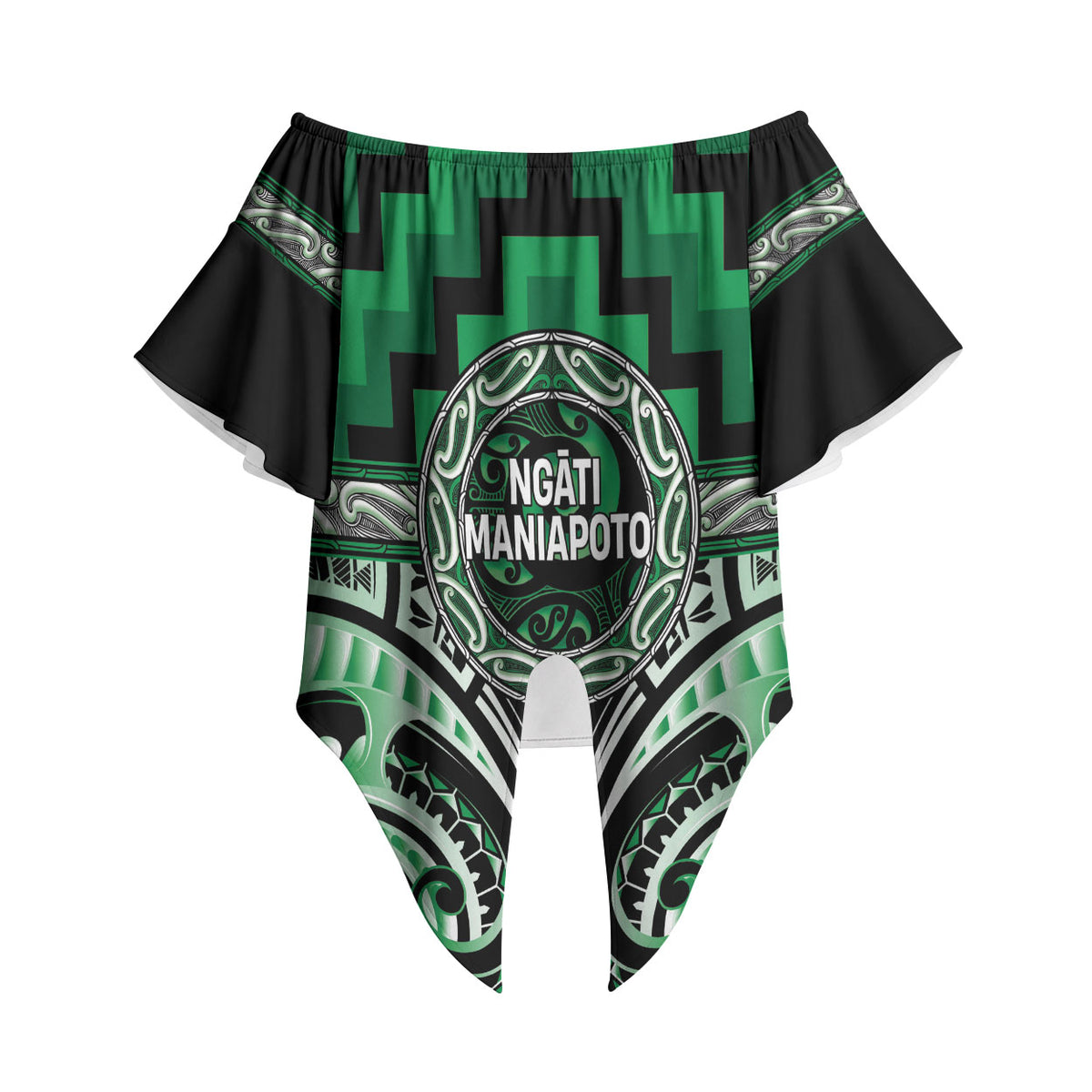 Aotearoa Ngati Maniapoto Personalised Off Shoulder Wrap Waist Top Maori Iwi Poutama Puhoro Tattoo LT14 Green - Polynesian Pride