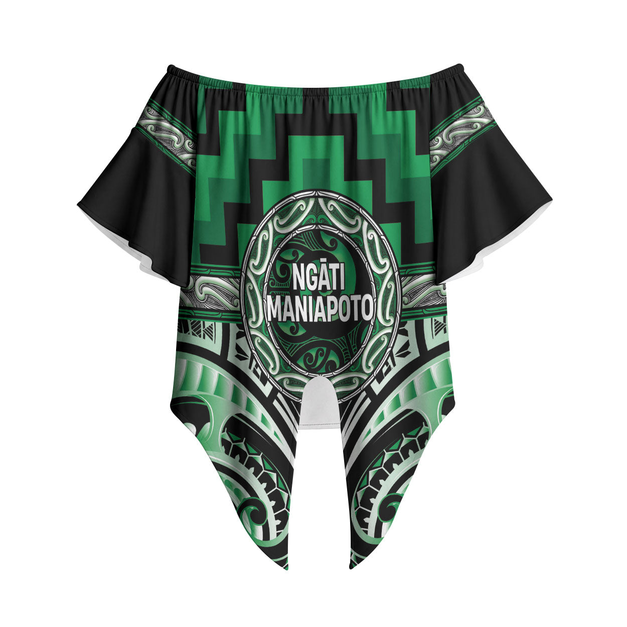 Aotearoa Ngati Maniapoto Personalised Off Shoulder Wrap Waist Top Maori Iwi Poutama Puhoro Tattoo LT14 Green - Polynesian Pride