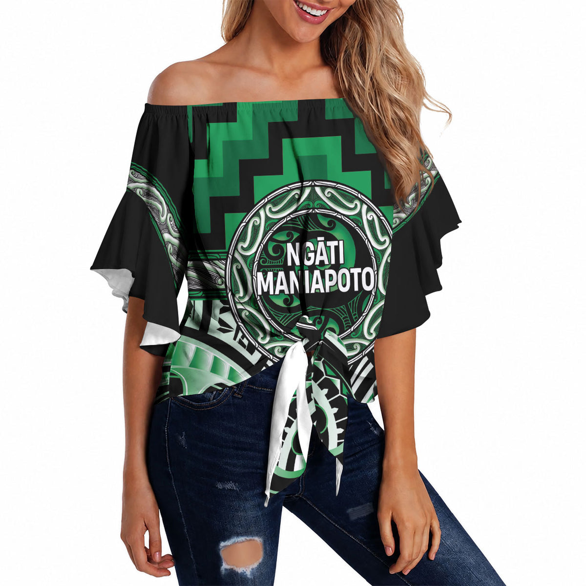 Aotearoa Ngati Maniapoto Personalised Off Shoulder Wrap Waist Top Maori Iwi Poutama Puhoro Tattoo LT14 - Polynesian Pride