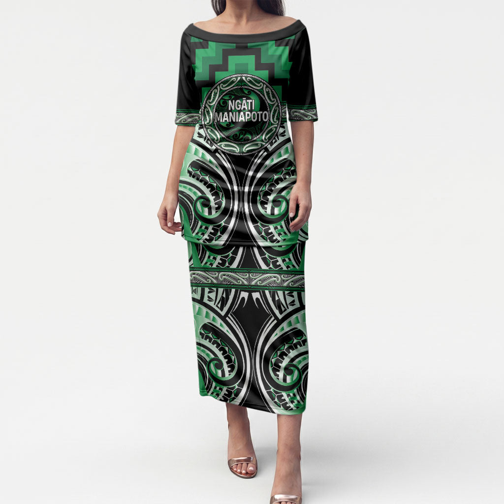 Aotearoa Ngati Maniapoto Personalised Puletasi Maori Iwi Poutama Puhoro Tattoo LT14 Long Dress Green - Polynesian Pride