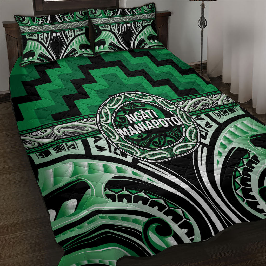 Aotearoa Ngati Maniapoto Quilt Bed Set Maori Iwi Poutama Puhoro Tattoo LT14 Green - Polynesian Pride