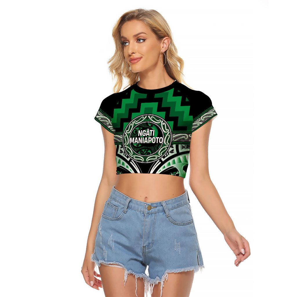 Aotearoa Ngati Maniapoto Personalised Raglan Cropped T Shirt Maori Iwi Poutama Puhoro Tattoo LT14 Female Green - Polynesian Pride