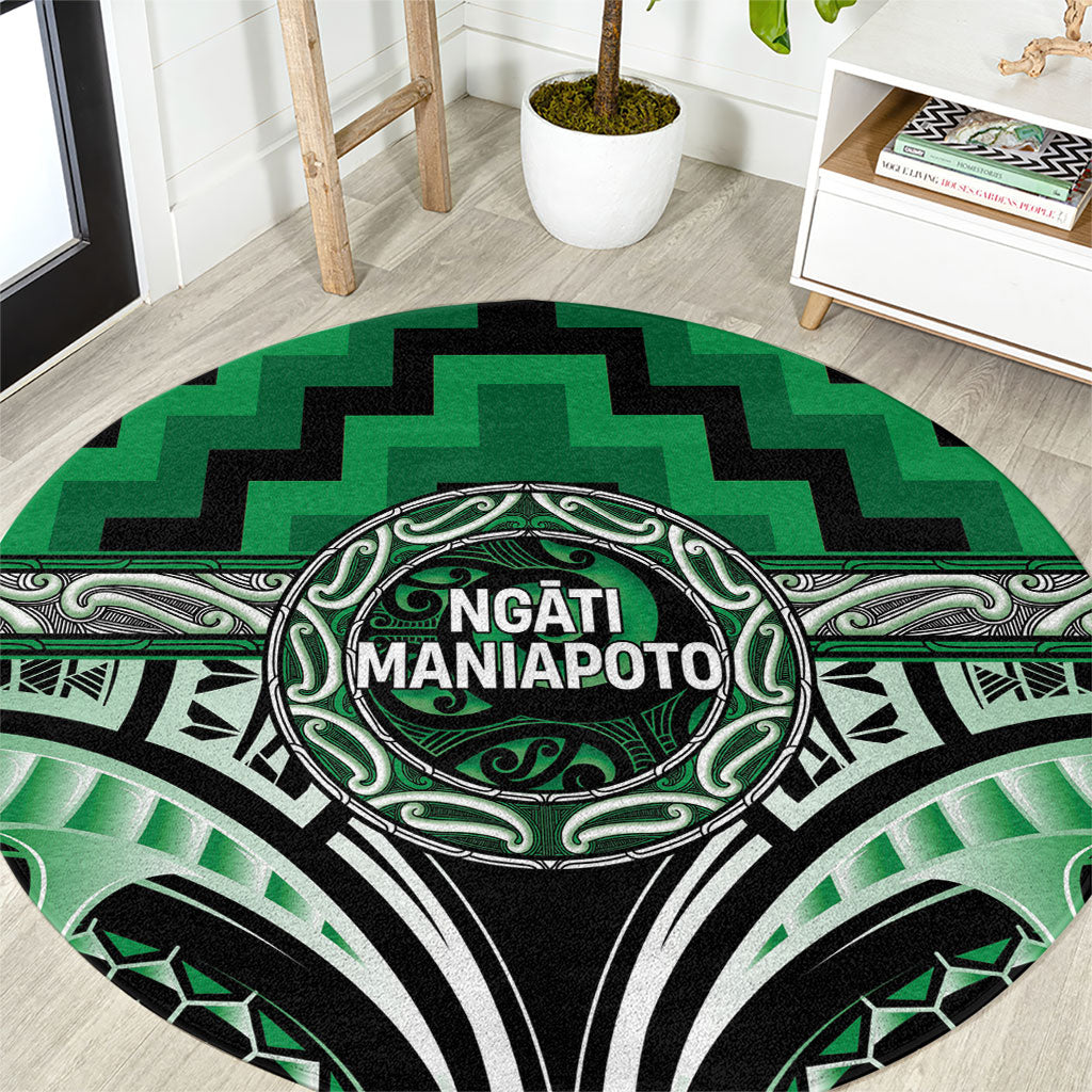 Aotearoa Ngati Maniapoto Round Carpet Maori Iwi Poutama Puhoro Tattoo LT14 Green - Polynesian Pride