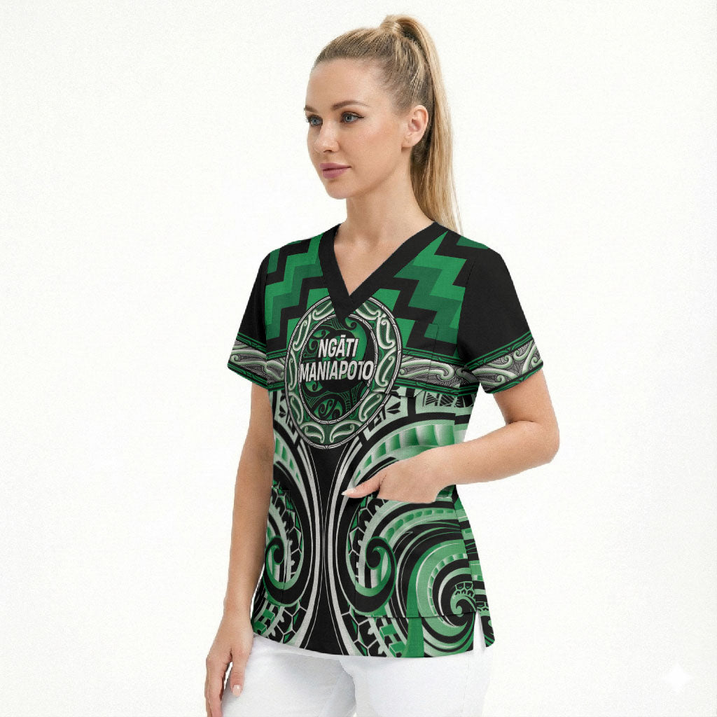 Aotearoa Ngati Maniapoto Personalised Scrub Top Maori Iwi Poutama Puhoro Tattoo LT14 - Polynesian Pride