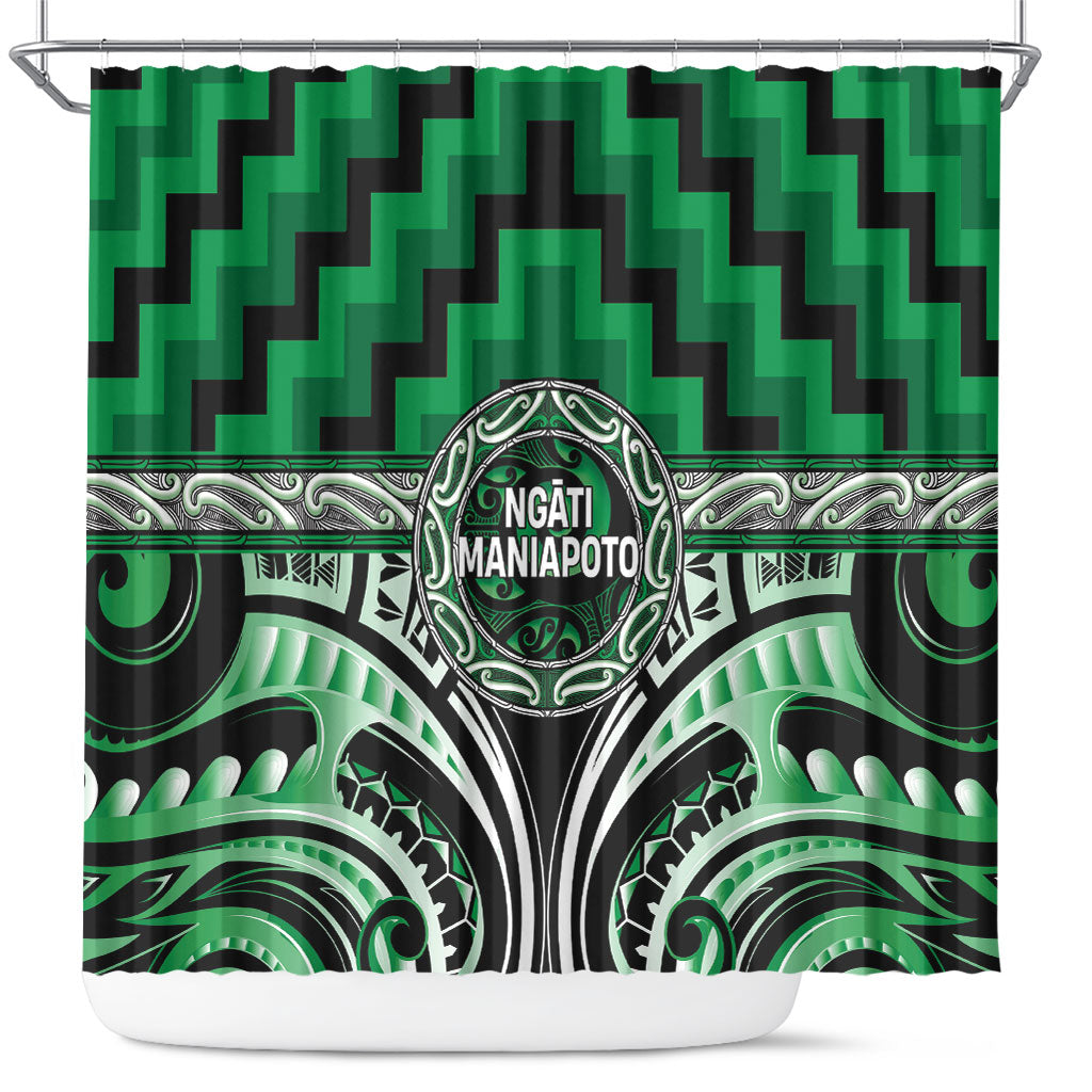 Aotearoa Ngati Maniapoto Shower Curtain Maori Iwi Poutama Puhoro Tattoo LT14 Green - Polynesian Pride