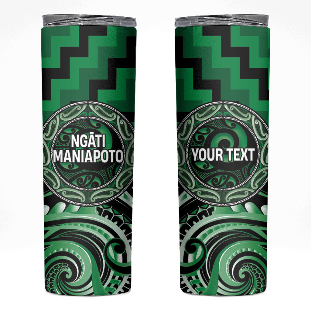 Aotearoa Ngati Maniapoto Personalised Skinny Tumbler Maori Iwi Poutama Puhoro Tattoo LT14 Green - Polynesian Pride