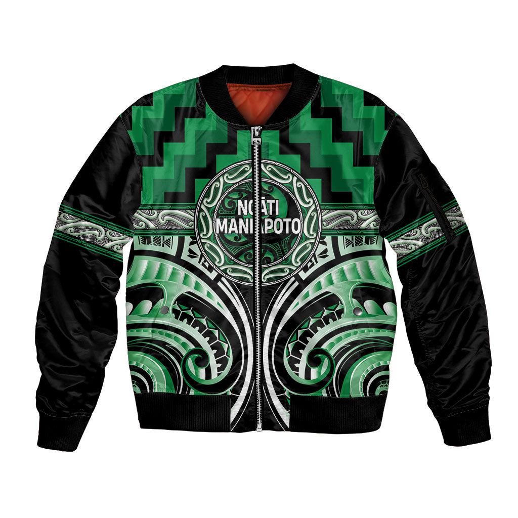 Aotearoa Ngati Maniapoto Personalised Sleeve Zip Bomber Jacket Maori Iwi Poutama Puhoro Tattoo LT14 Unisex Green - Polynesian Pride