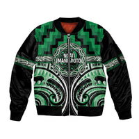 Aotearoa Ngati Maniapoto Personalised Sleeve Zip Bomber Jacket Maori Iwi Poutama Puhoro Tattoo LT14 Unisex Green - Polynesian Pride