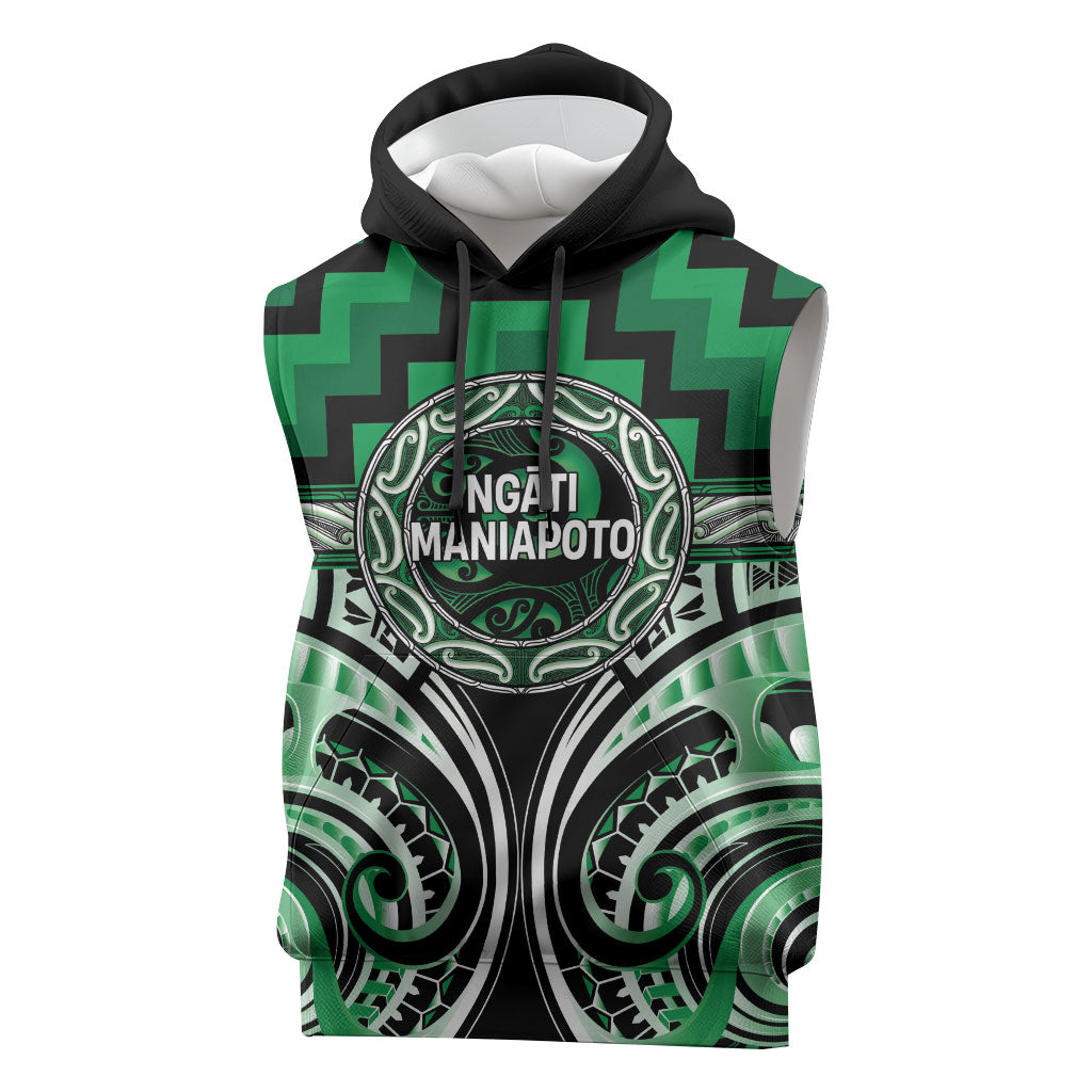 Aotearoa Ngati Maniapoto Personalised Sleeveless Hoodie Maori Iwi Poutama Puhoro Tattoo LT14 Green - Polynesian Pride
