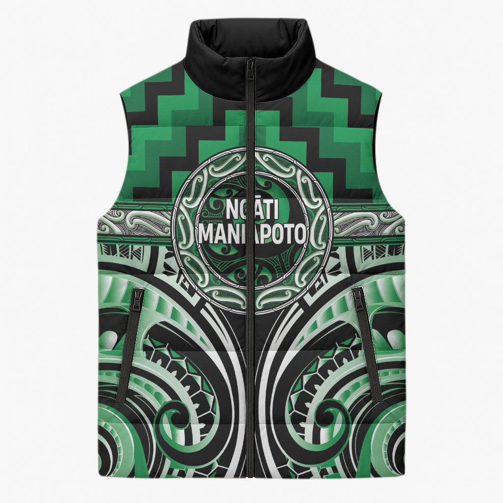 Aotearoa Ngati Maniapoto Personalised Sleeveless Puffer Jacket Maori Iwi Poutama Puhoro Tattoo LT14 Unisex Green - Polynesian Pride