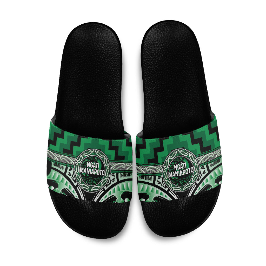 Aotearoa Ngati Maniapoto Slide Sandals Maori Iwi Poutama Puhoro Tattoo LT14 Green - Polynesian Pride