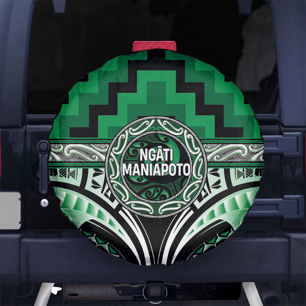 Aotearoa Ngati Maniapoto Spare Tire Cover Maori Iwi Poutama Puhoro Tattoo LT14 No hole Green - Polynesian Pride