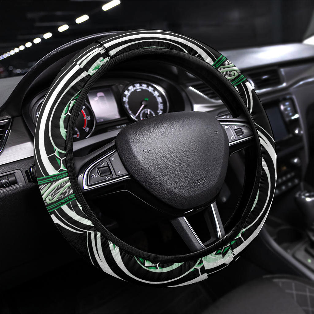 Aotearoa Ngati Maniapoto Steering Wheel Cover Maori Iwi Poutama Puhoro Tattoo LT14 Universal Fit Green - Polynesian Pride