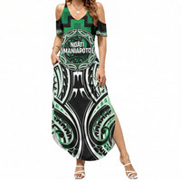 Aotearoa Ngati Maniapoto Personalised Summer Maxi Dress Maori Iwi Poutama Puhoro Tattoo LT14 Women Green - Polynesian Pride