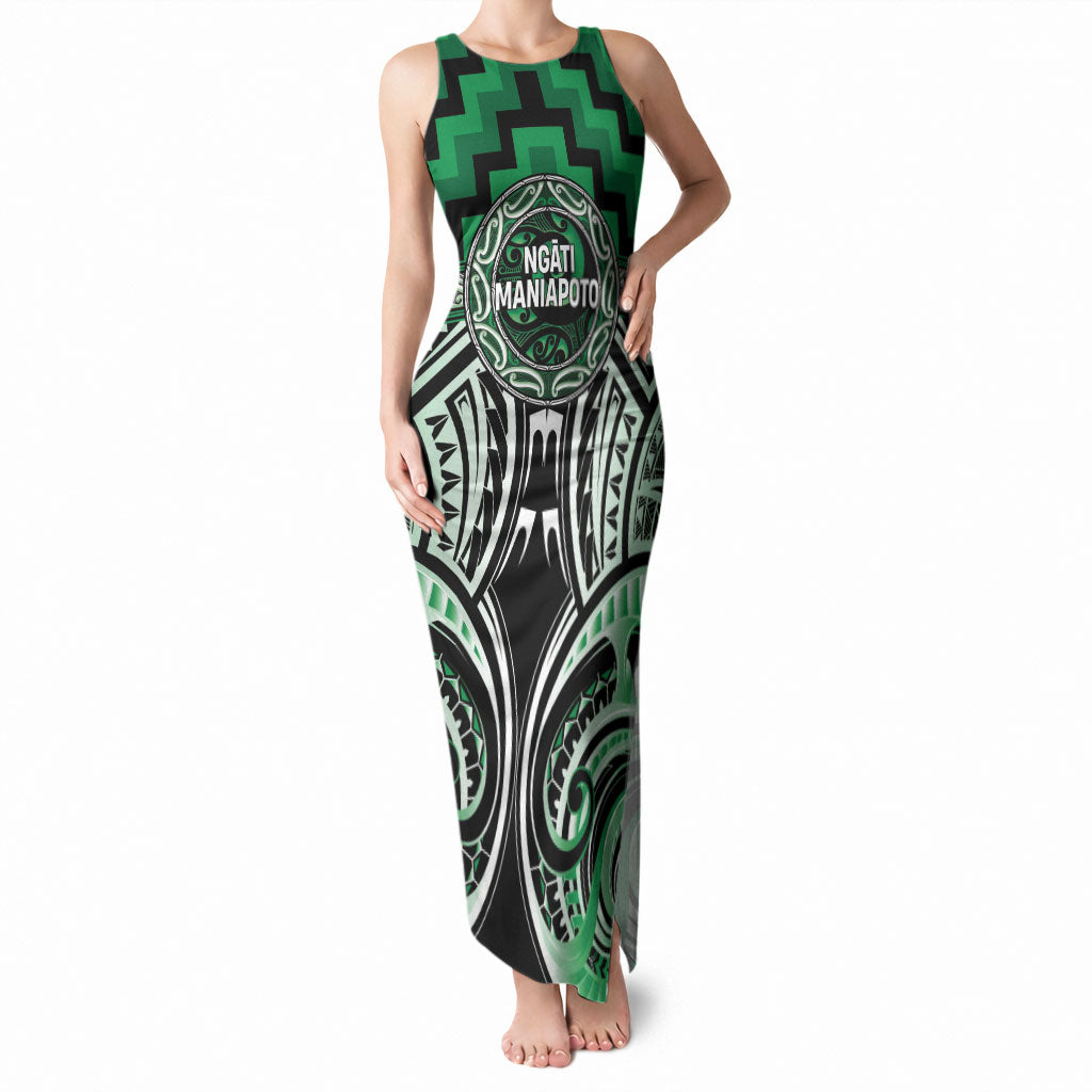 Aotearoa Ngati Maniapoto Personalised Tank Maxi Dress Maori Iwi Poutama Puhoro Tattoo LT14 Women Green - Polynesian Pride