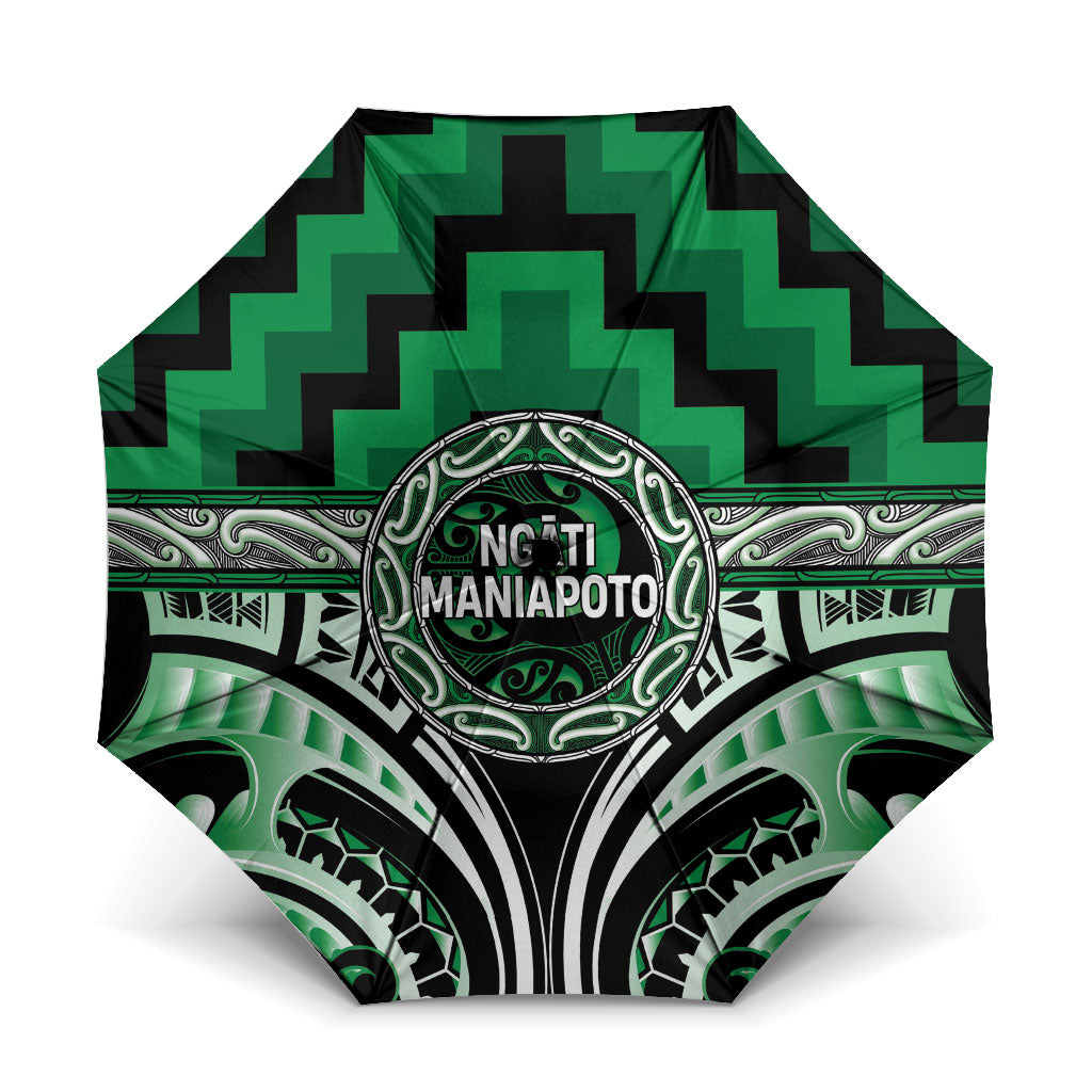 Aotearoa Ngati Maniapoto Umbrella Maori Iwi Poutama Puhoro Tattoo LT14 One Size Folded 11.42 inch Opened Diameter 37.4 inch Green - Polynesian Pride