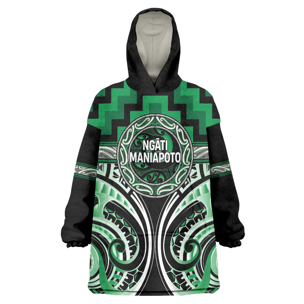 Aotearoa Ngati Maniapoto Personalised Wearable Blanket Hoodie Maori Iwi Poutama Puhoro Tattoo LT14 One Size Green - Polynesian Pride