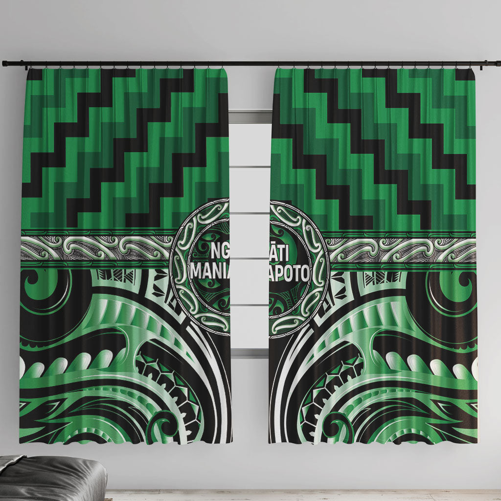 Aotearoa Ngati Maniapoto Window Curtain Maori Iwi Poutama Puhoro Tattoo LT14 With Hooks Green - Polynesian Pride