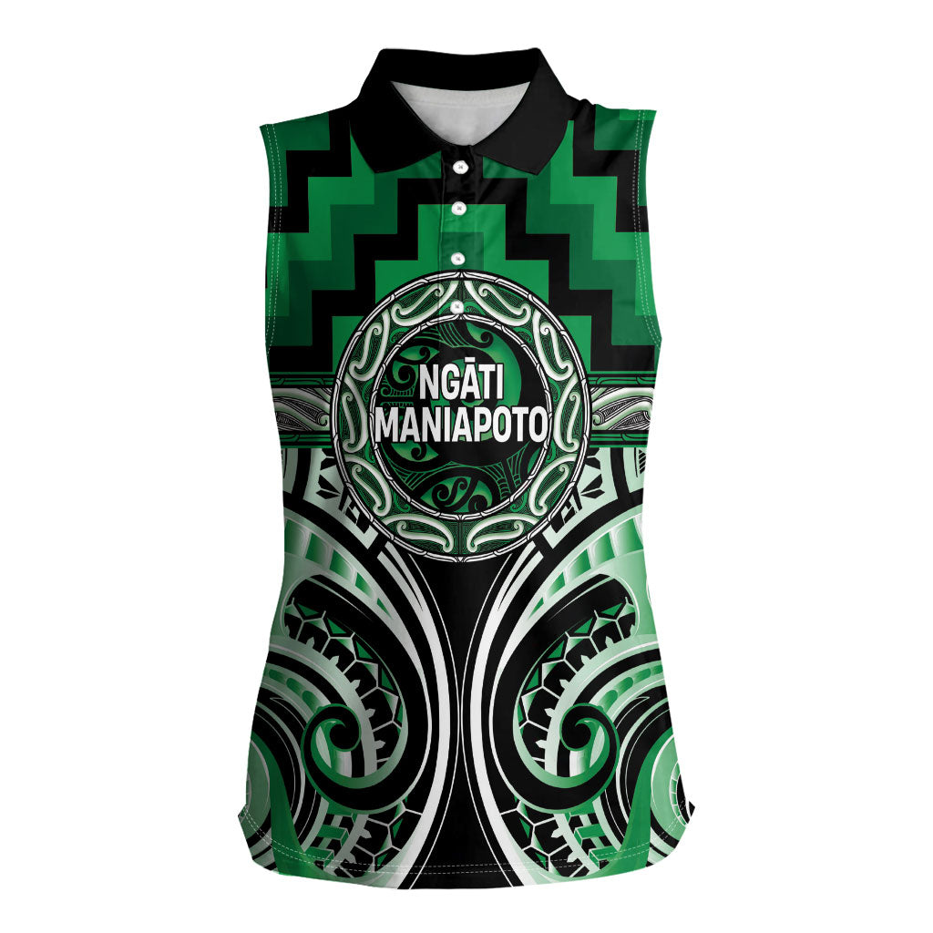 Aotearoa Ngati Maniapoto Personalised Women Sleeveless Polo Shirt Maori Iwi Poutama Puhoro Tattoo LT14 Female Green - Polynesian Pride