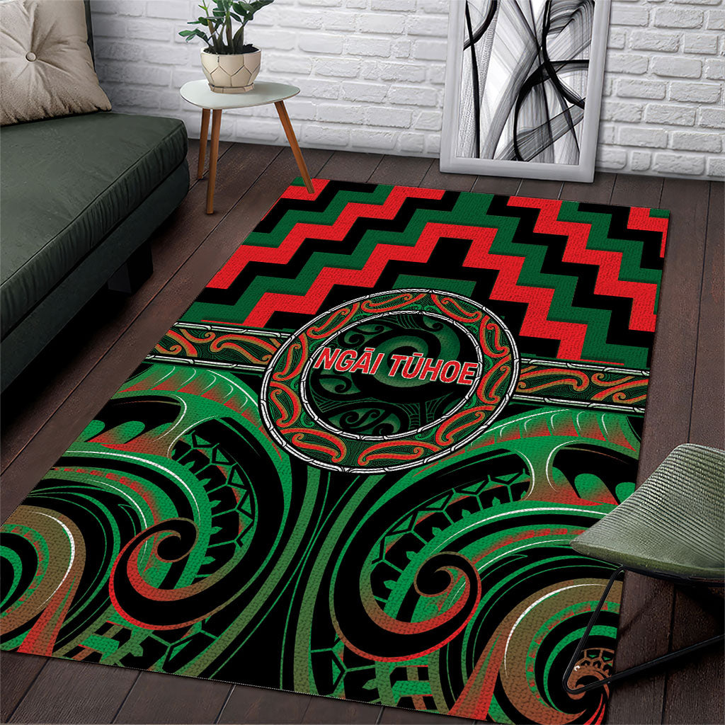 Aotearoa Ngai Tuhoe Area Rug Maori Iwi Poutama Puhoro Tattoo LT14 Green - Polynesian Pride