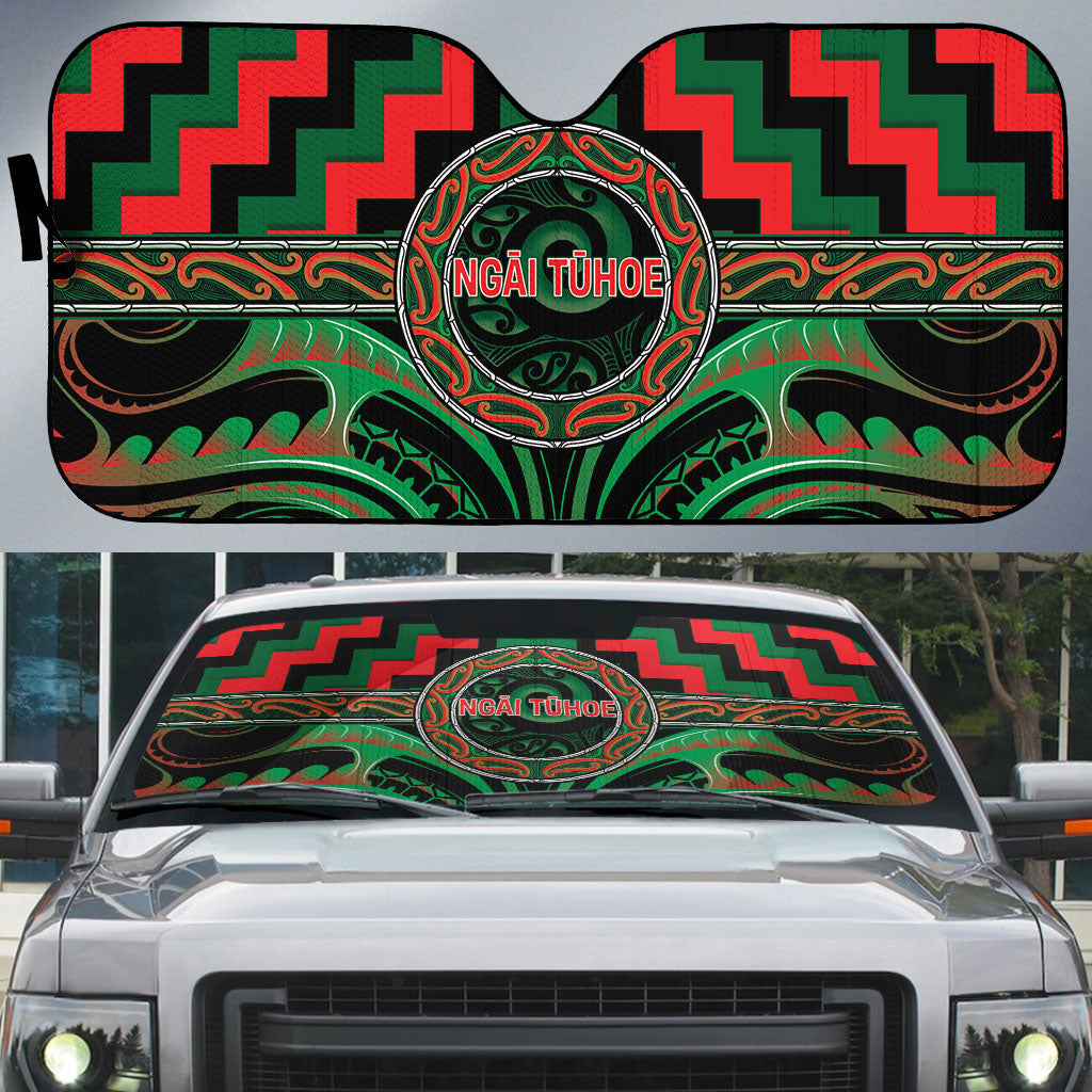 Aotearoa Ngai Tuhoe Auto Sun Shade Maori Iwi Poutama Puhoro Tattoo LT14 Green - Polynesian Pride