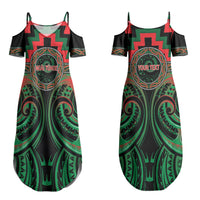 Aotearoa Ngai Tuhoe Personalised Couples Matching Summer Maxi Dress and Long Sleeve Button Shirt Maori Iwi Poutama Puhoro Tattoo LT14 - Polynesian Pride