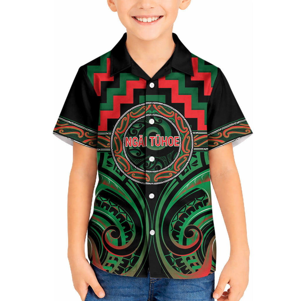 Aotearoa Ngai Tuhoe Personalised Kid Hawaiian Shirt Maori Iwi Poutama Puhoro Tattoo LT14 Kid Green - Polynesian Pride