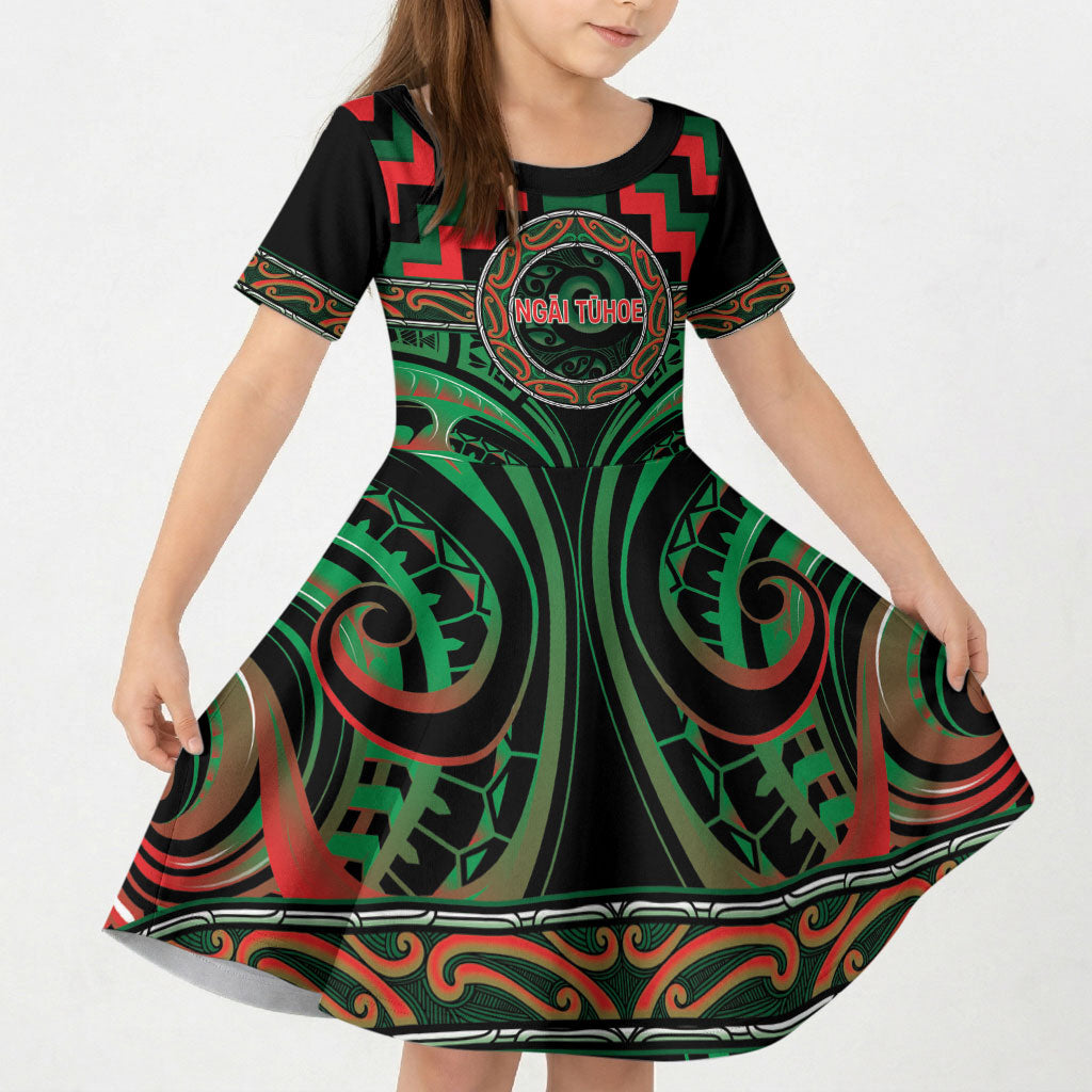 Aotearoa Ngai Tuhoe Personalised Kid Short Sleeve Dress Maori Iwi Poutama Puhoro Tattoo LT14 KID Green - Polynesian Pride