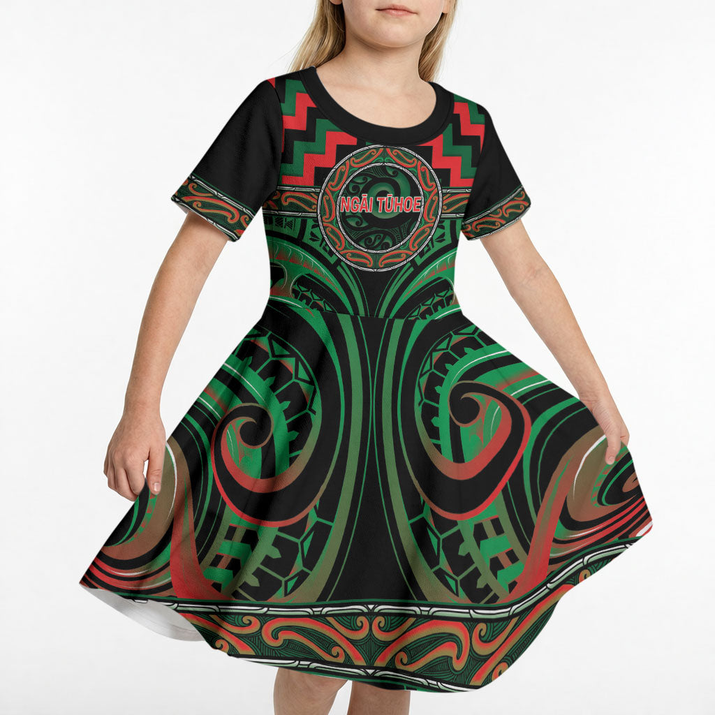 Aotearoa Ngai Tuhoe Personalised Kid Short Sleeve Dress Maori Iwi Poutama Puhoro Tattoo LT14 - Polynesian Pride