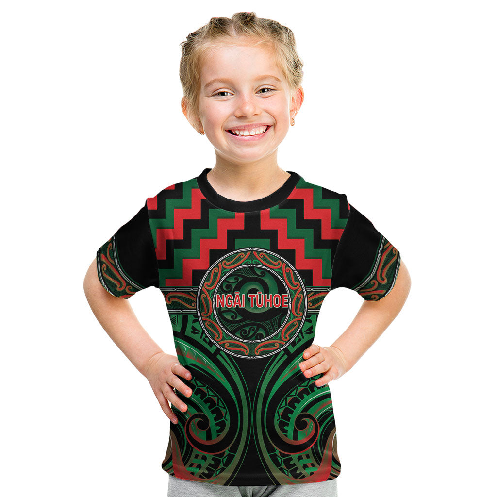 Aotearoa Ngai Tuhoe Personalised Kid T Shirt Maori Iwi Poutama Puhoro Tattoo LT14 Green - Polynesian Pride