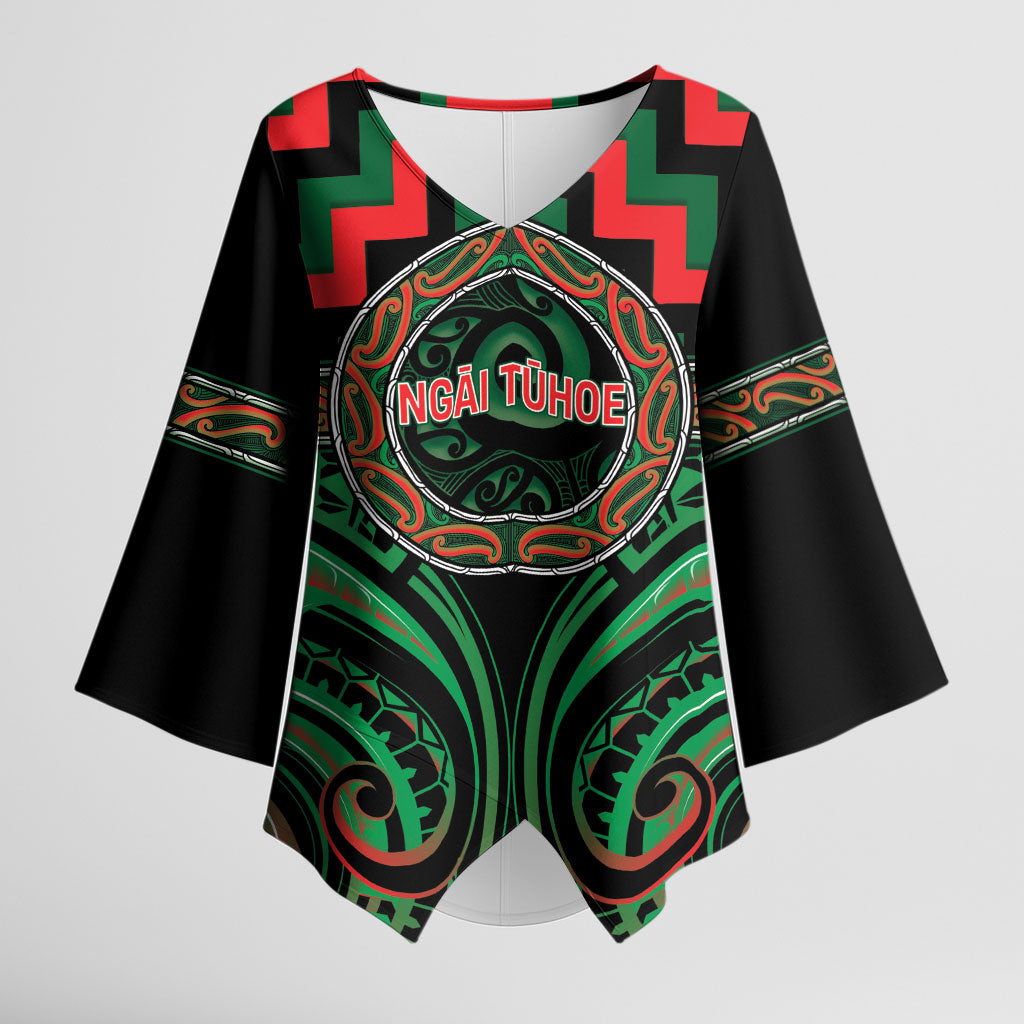 Aotearoa Ngai Tuhoe Personalised Kimono Sleeve Blouse Maori Iwi Poutama Puhoro Tattoo LT14 Female Green - Polynesian Pride