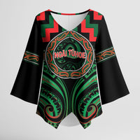 Aotearoa Ngai Tuhoe Personalised Kimono Sleeve Blouse Maori Iwi Poutama Puhoro Tattoo LT14 Female Green - Polynesian Pride