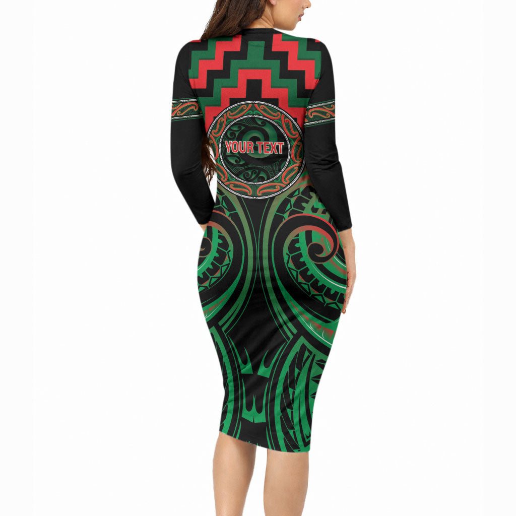 Aotearoa Ngai Tuhoe Personalised Long Sleeve Bodycon Dress Maori Iwi Poutama Puhoro Tattoo LT14 - Polynesian Pride