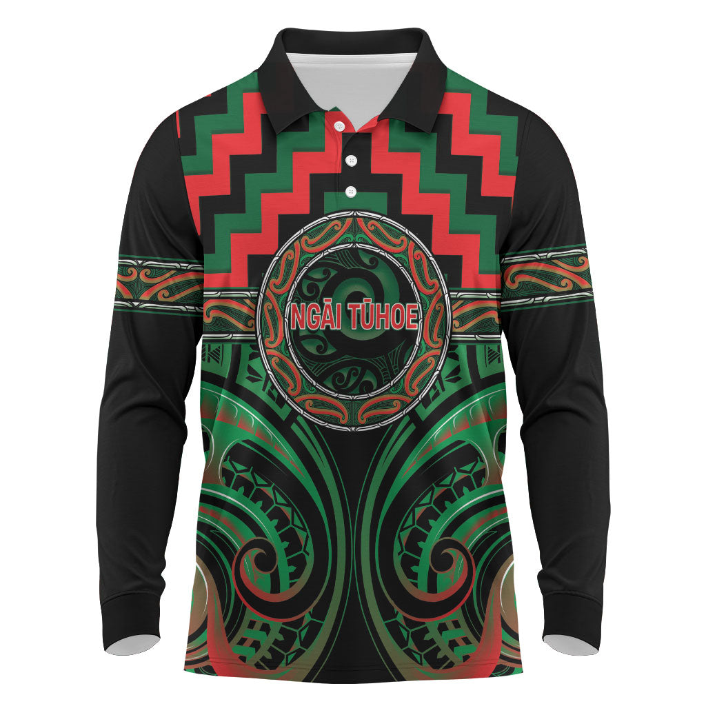 Aotearoa Ngai Tuhoe Personalised Long Sleeve Polo Shirt Maori Iwi Poutama Puhoro Tattoo LT14 Green - Polynesian Pride