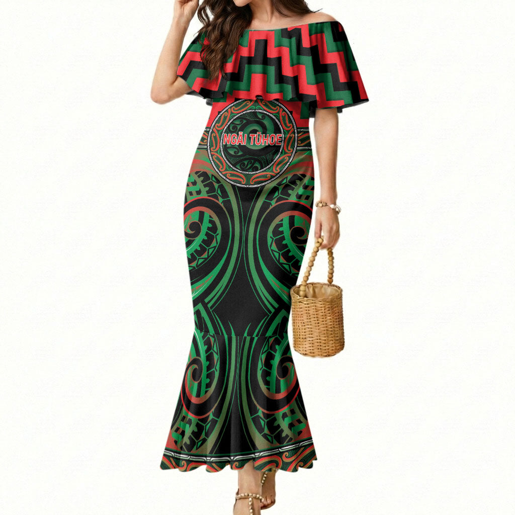 Aotearoa Ngai Tuhoe Personalised Mermaid Dress Maori Iwi Poutama Puhoro Tattoo LT14 Women Green - Polynesian Pride