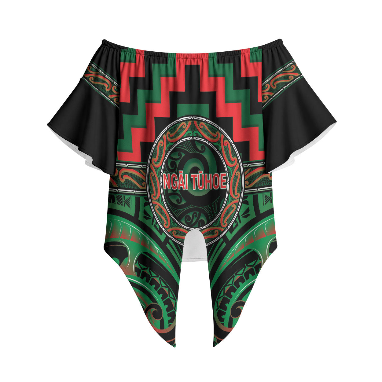 Aotearoa Ngai Tuhoe Personalised Off Shoulder Wrap Waist Top Maori Iwi Poutama Puhoro Tattoo LT14 Green - Polynesian Pride