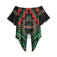 Aotearoa Ngai Tuhoe Personalised Off Shoulder Wrap Waist Top Maori Iwi Poutama Puhoro Tattoo LT14 Green - Polynesian Pride