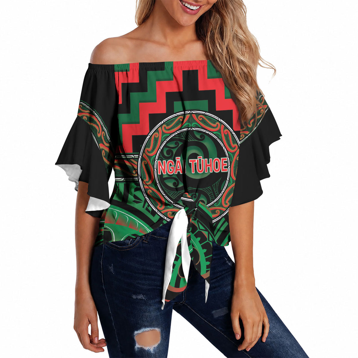 Aotearoa Ngai Tuhoe Personalised Off Shoulder Wrap Waist Top Maori Iwi Poutama Puhoro Tattoo LT14 - Polynesian Pride
