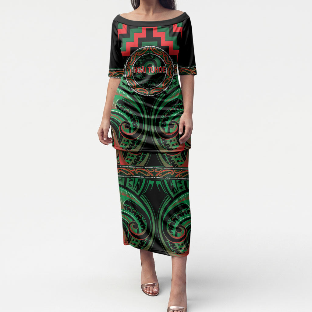 Aotearoa Ngai Tuhoe Personalised Puletasi Maori Iwi Poutama Puhoro Tattoo LT14 Long Dress Green - Polynesian Pride