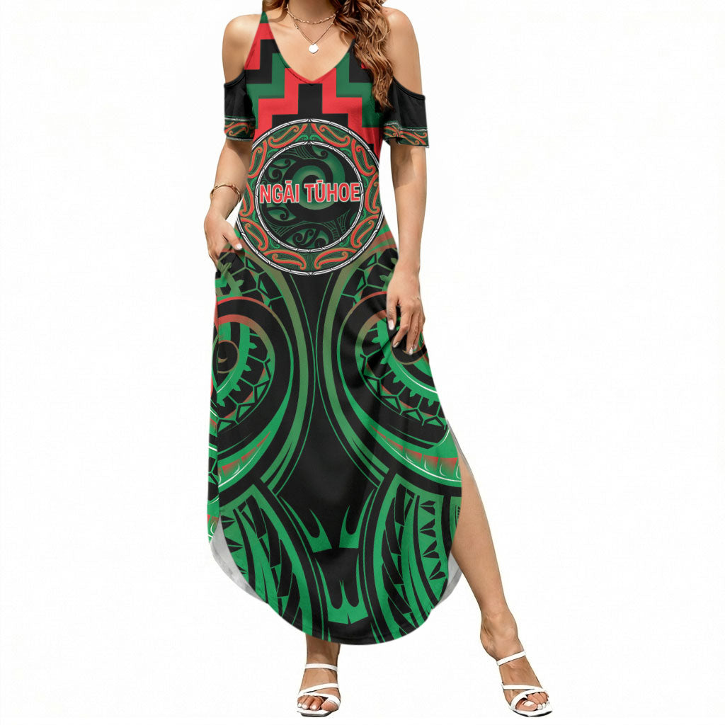 Aotearoa Ngai Tuhoe Personalised Summer Maxi Dress Maori Iwi Poutama Puhoro Tattoo LT14 Women Green - Polynesian Pride